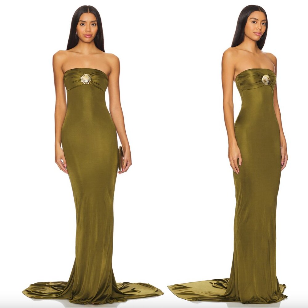 GIUSEPPE DI MORABITO Strapless Gown in Olive Army Green Maxi Dress 36 XS